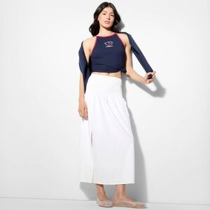 Women's Smocked Waist Maxi Skirt, White L